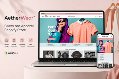 A large, stylish oversized hoodie from AetherWear featured on the Ecomplix Shopify store homepage.