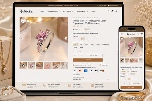 Aureline luxury jewelry Shopify store homepage design featuring elegant product images and a sophisticated layout by Ecomplix.