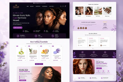 Luxurious Glowelle hair care products displayed on homepage, featuring elegant bottles and packaging by Ecomplix.