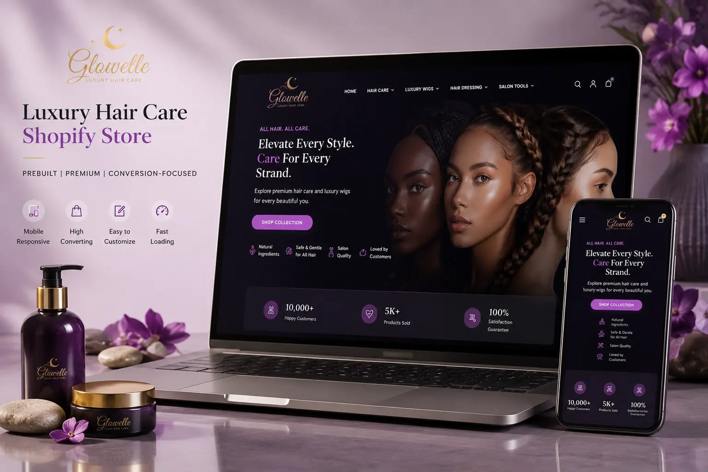 Glowelle luxury hair care product by Ecomplix, featuring elegant packaging and a sleek design for healthy, shiny hair.