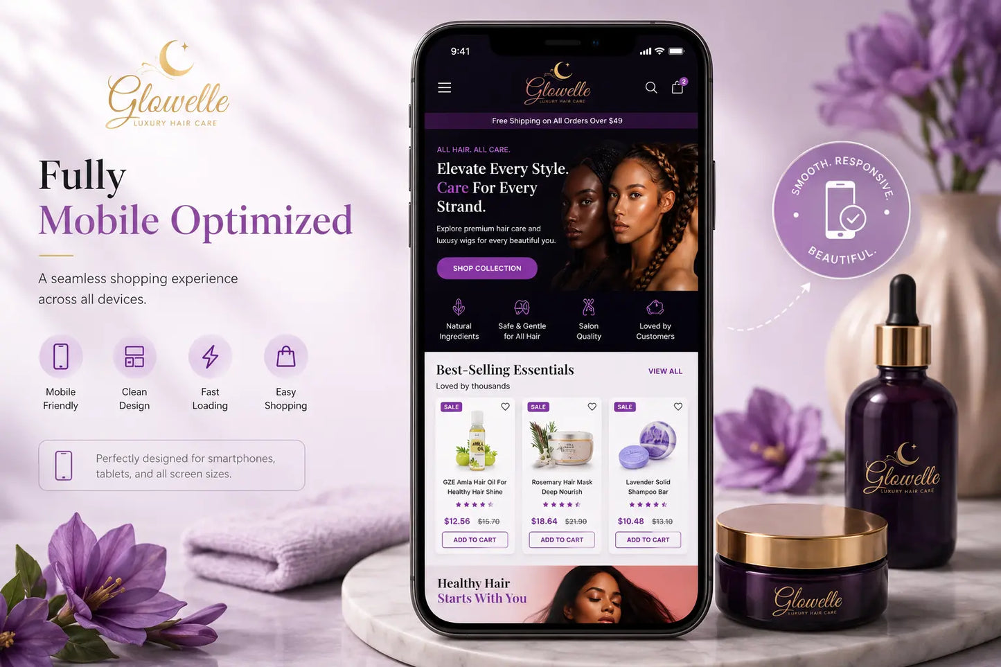 Glowelle luxury hair care product by Ecomplix, featuring elegant packaging and sleek design for healthy, shiny hair.