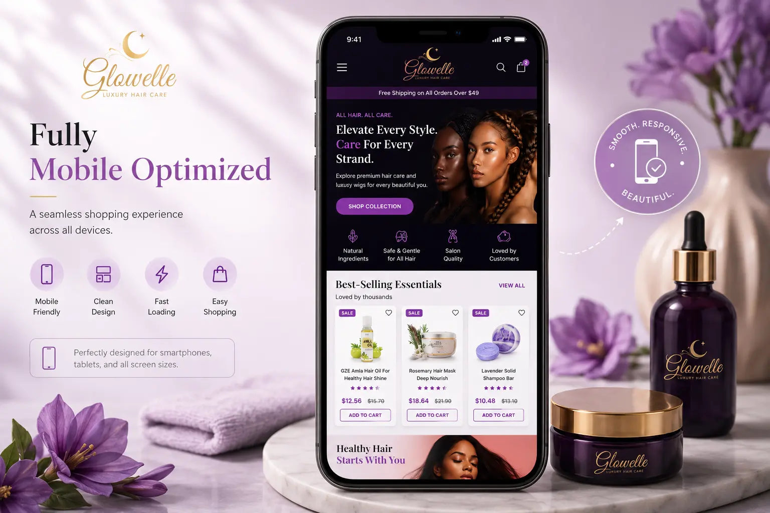 Glowelle luxury hair care product by Ecomplix, featuring elegant packaging and sleek design for healthy, shiny hair.