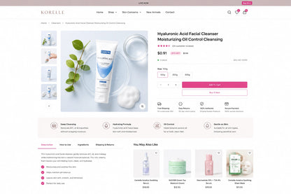 Korelle Korean skincare product displayed on a Shopify store page, showcasing sleek packaging and branding design.
