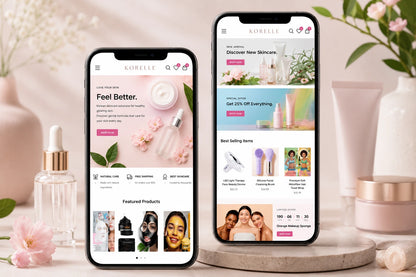Korelle Korean skincare Shopify store homepage featuring mobile-responsive design and Korean beauty products.