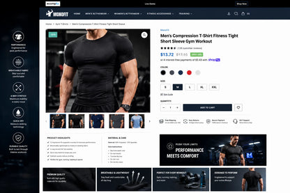 Image of MonoFit activewear display featuring gym and workout clothing by Ecomplix on the product page.