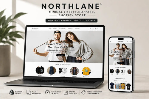 Minimalist lifestyle apparel display featuring stylish clothing from Northlance on a Shopify store by Ecomplix