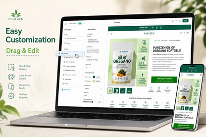 PureZen organic wellness and skincare products displayed in natural packaging, highlighting eco-friendly and natural ingredients.
