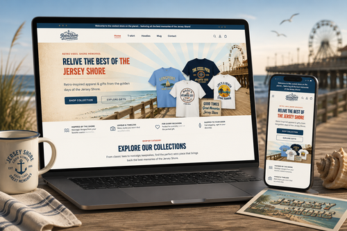 RetroShore Retro Apparel Shopify store header featuring vintage-inspired clothing designs by Ecomplix.