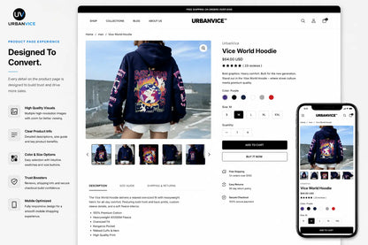 UrbanVice streetwear fashion hoodie from Ecomplix, shown on a model, featuring a modern design and casual urban style.