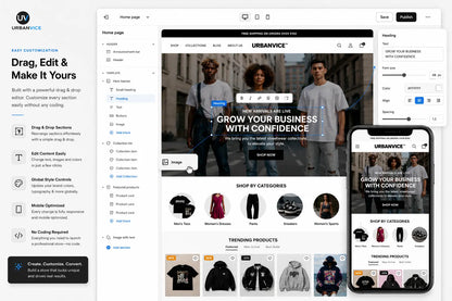UrbanVice streetwear fashion Shopify store logo with simple drag design, showcasing modern urban style branding.
